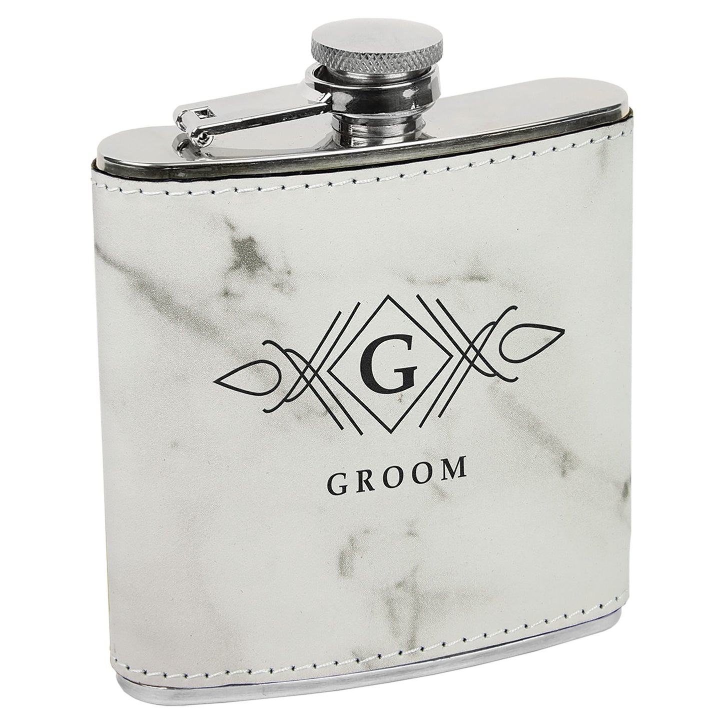 6 oz. White Marble Leatherette Flask – item FSK629