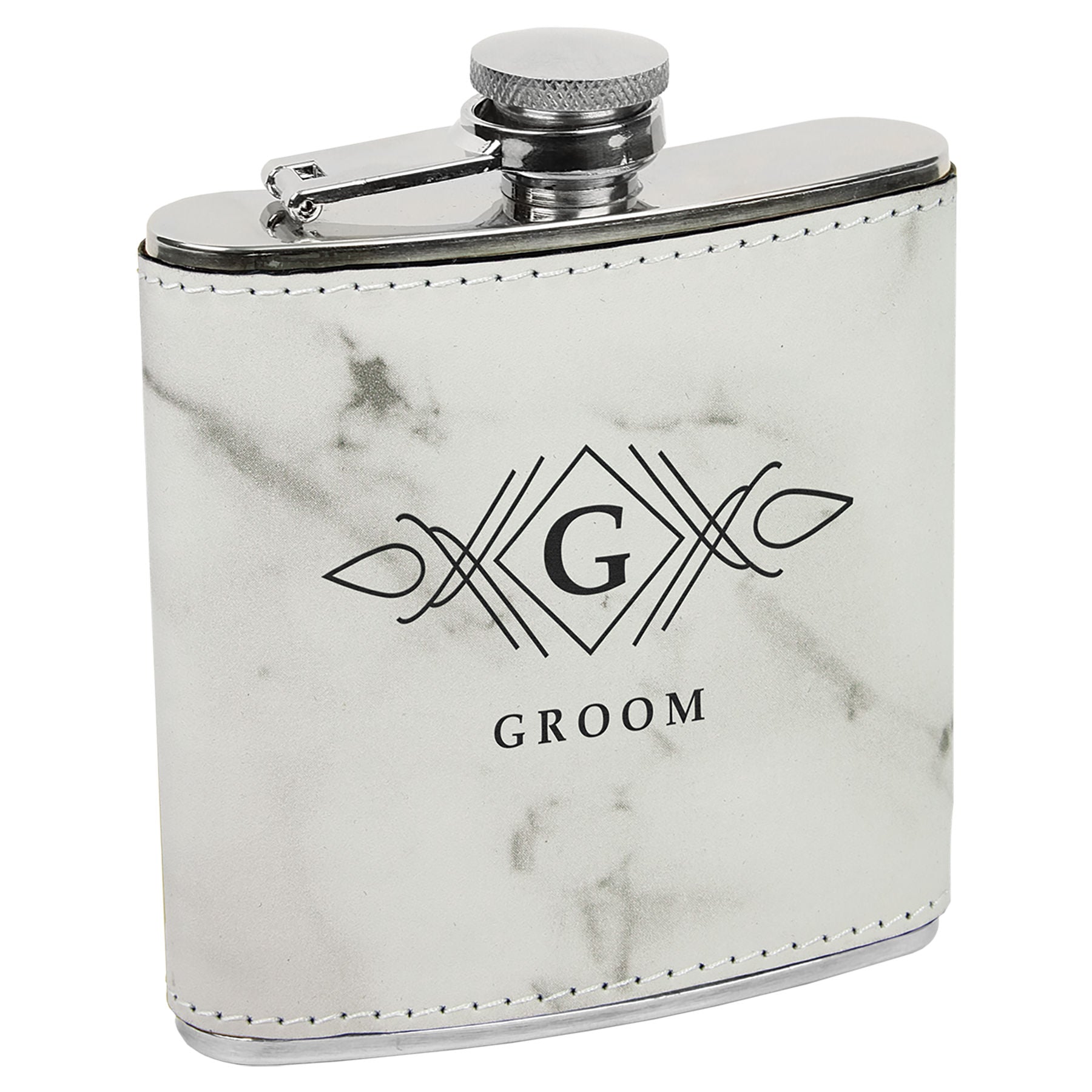 6 oz. White Marble Leatherette Flask – item FSK629