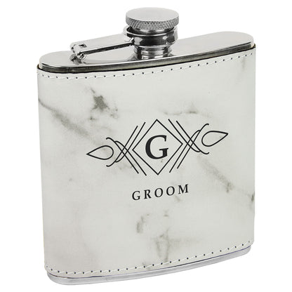 6 oz. White Marble Leatherette Flask – item FSK629