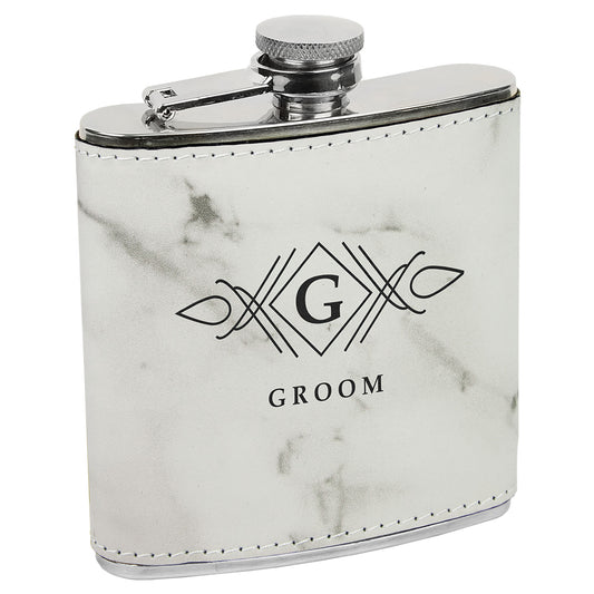 6 oz. White Marble Leatherette Flask – item FSK629