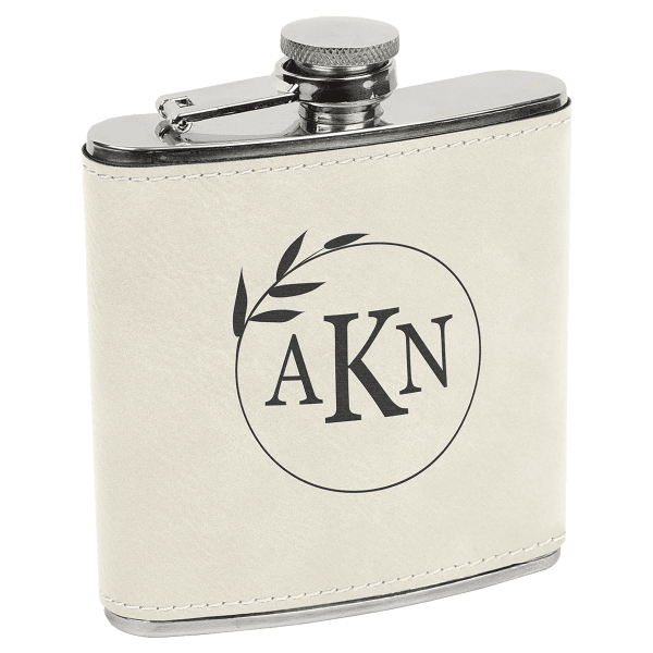 6 oz. White/Black Leatherette Flask – item FSK631