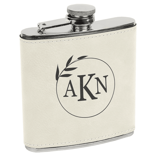 6 oz. White/Black Leatherette Flask – item FSK631