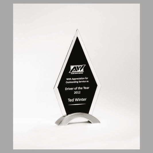 5.625" x 9.625" Beveled Clear Glass w/ Black Base Award – item G2431