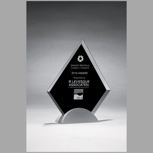 6.25" x 7.375" Diamond Shaped Glass Award, Black Plaque – item G2777