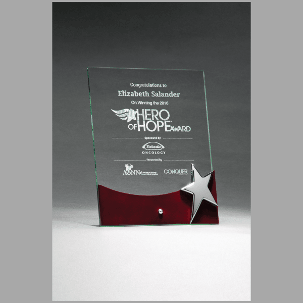 8" x 10" Freestanding Glass Award w/ Rosewood Accent Plaque – item G2792