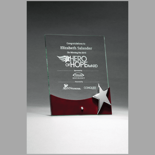 8" x 10" Freestanding Glass Award w/ Rosewood Accent Plaque – item G2792