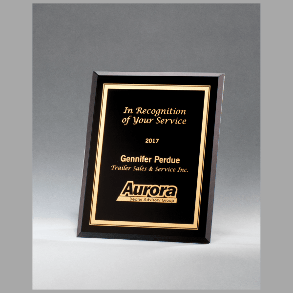 5" x 7" Black Glass Plaque w/ Gold Border & Easel Back – item G2890