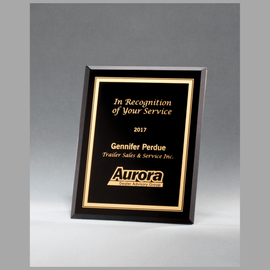 7" x 9" Black Glass Plaque w/ Gold Border & Easel Back – item G2892
