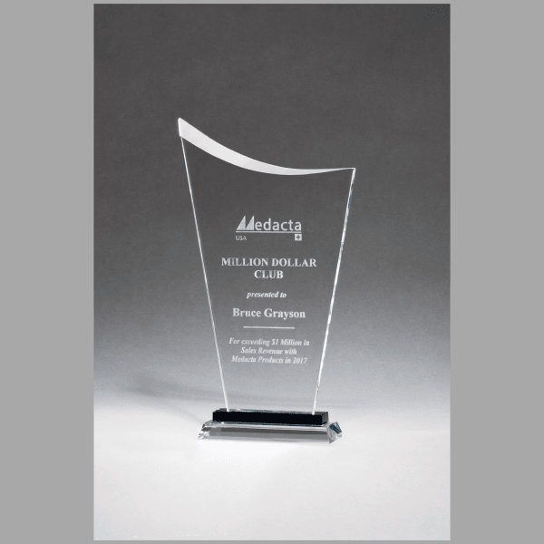 6.25" x 11.5" Contemporary Clear Glass Award w/ Pedestal – item G2904