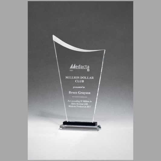 6.25" x 11.5" Contemporary Clear Glass Award w/ Pedestal – item G2904