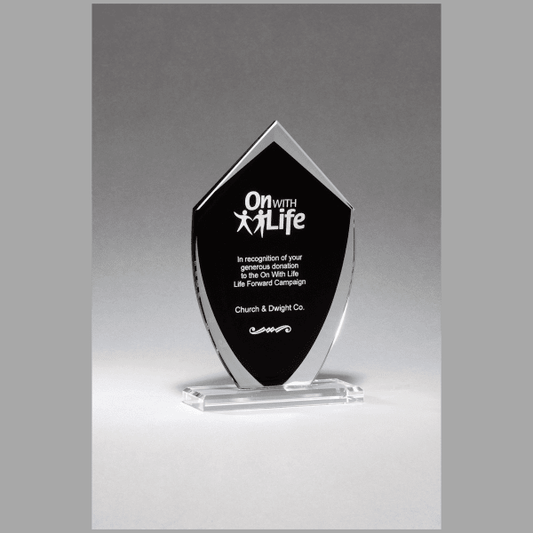 5" x 8.25" Shield Shaped Glass Award w/ Black Silkscreened – item G2921