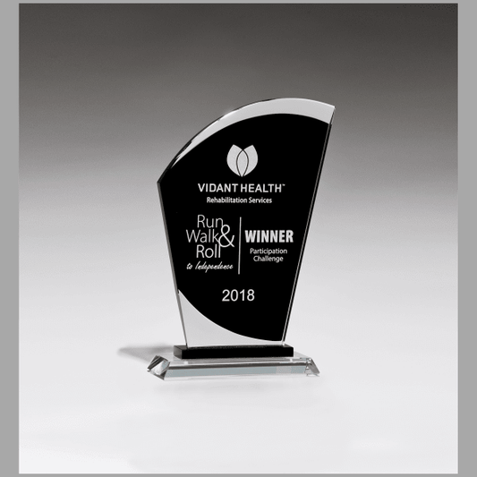 5.125" x 8" Sail Shaped Glass Award w/ Black Center – item G2924