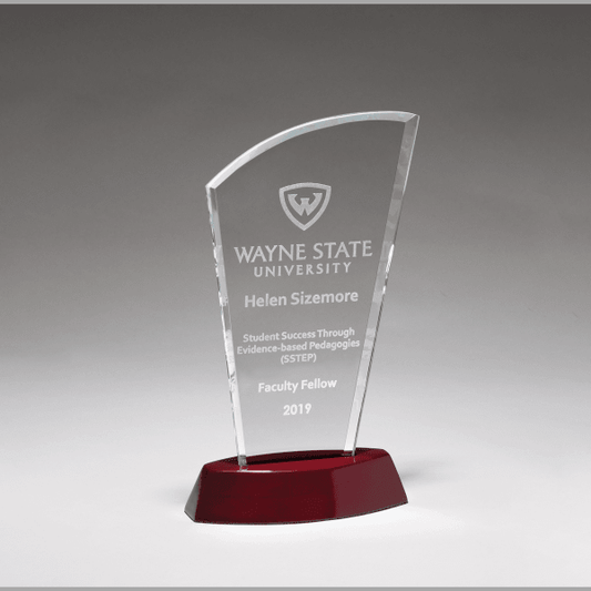 5.5" x 7.75" Sail Series Clear Glass Award w/ Rosewood Base – item G2971