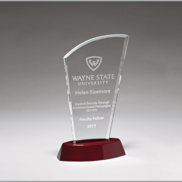 5.5" x 9.75" Sail Series Clear Glass Award w/ Rosewood Base – item G2972