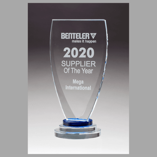 5" x 9.25" Chalice Series Sapphire Glass Award w/ Blue – item G2991