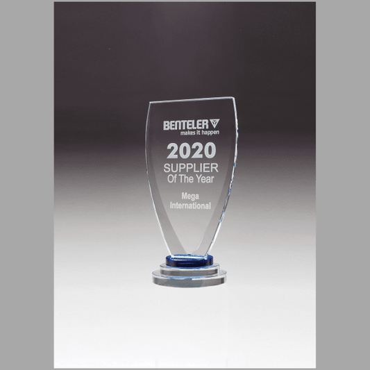 5.375" x 10.25" Chalice Series Sapphire Glass Award w/ Blue – item G2992