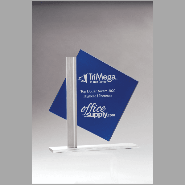 8" x 8.375" Diamond Series Blue Silkscreened Glass Award – item G3010