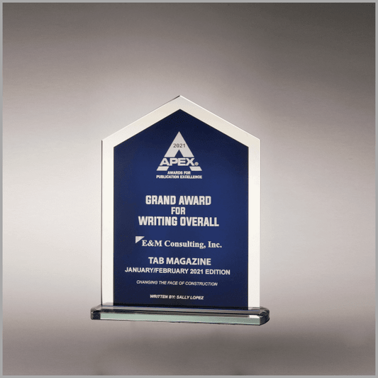 6.625" x 8.375" Pinnacle Series Glass w/ Blue Award – item G3085