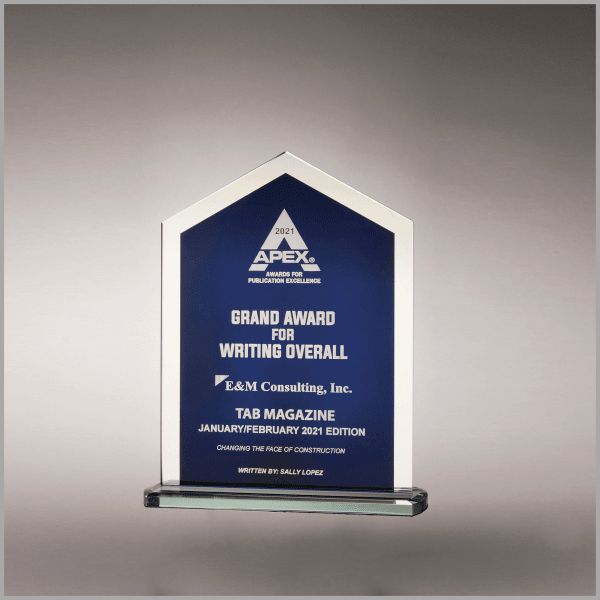 7.125" x 9" Pinnacle Series Glass w/ Blue Silkscreened Award – item G3086