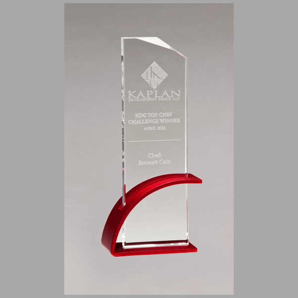 3.875" x 8.5" x 0.5" Thick Red Contemporary Clear Award – item G3113