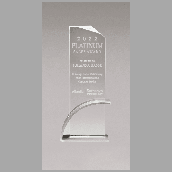 3.875" x 8.5" x 0.5" Thick Silver Contemporary Clear Award – item G3120