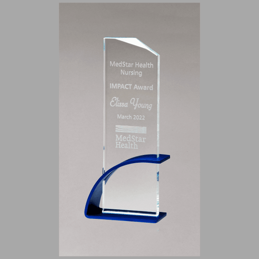 3.875" x 9.375" x 0.5" Thick Blue Contemporary Clear Award – item G3128