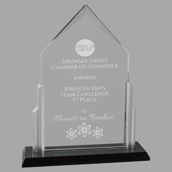 7" x 8.625" x 0.375" Thick Peak Series Clear Glass Award – item G3151