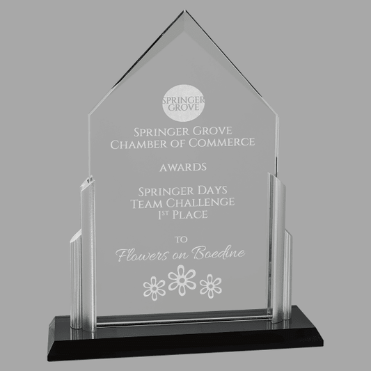 7" x 8.625" x 0.375" Thick Peak Series Clear Glass Award – item G3151