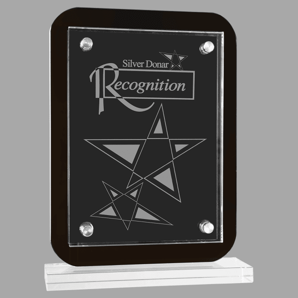 7.5" X 10 Black Fltng Glass Plaque – item GFP103