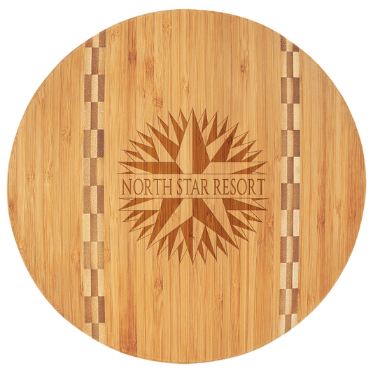 11.75" Round Bamboo Cutting Board with Butcher Block Inlay – item GFT024