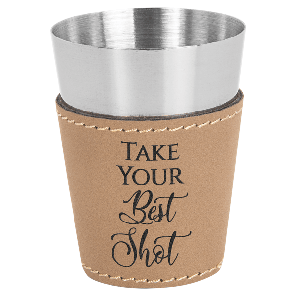 2 oz. Light Brown Leatherette Shot Glass – item GFT1046 image 2
