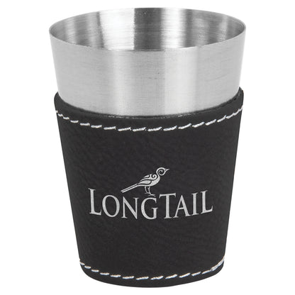 2 oz. Black/Silver Leatherette Shot Glass – item GFT1051