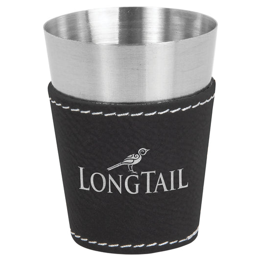2 oz. Black/Silver Leatherette Shot Glass – item GFT1051