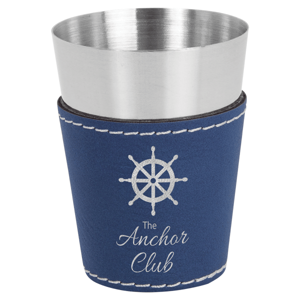 2 oz. Blue/Silver Leatherette Shot Glass – item GFT1053 image 2