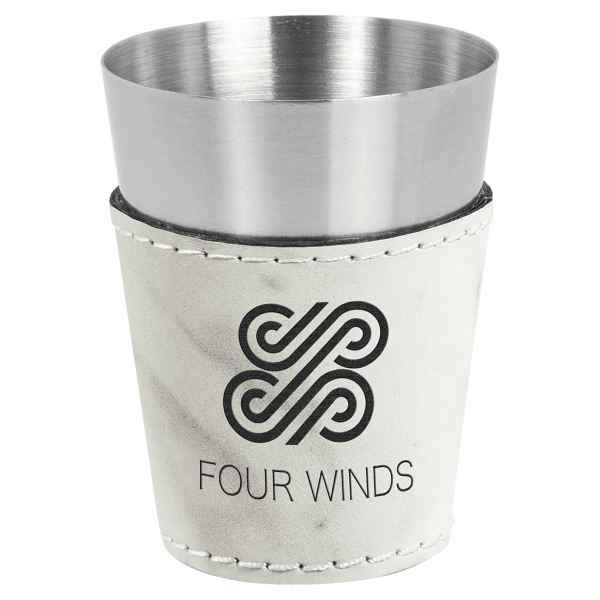 2 oz. White Marble Leatherette Shot Glass – item GFT1056 image 2
