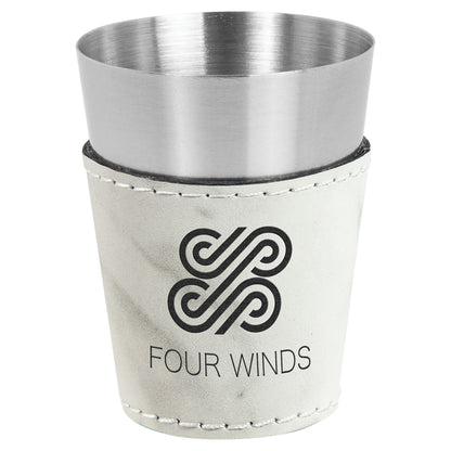 2 oz. White Marble Leatherette Shot Glass – item GFT1056