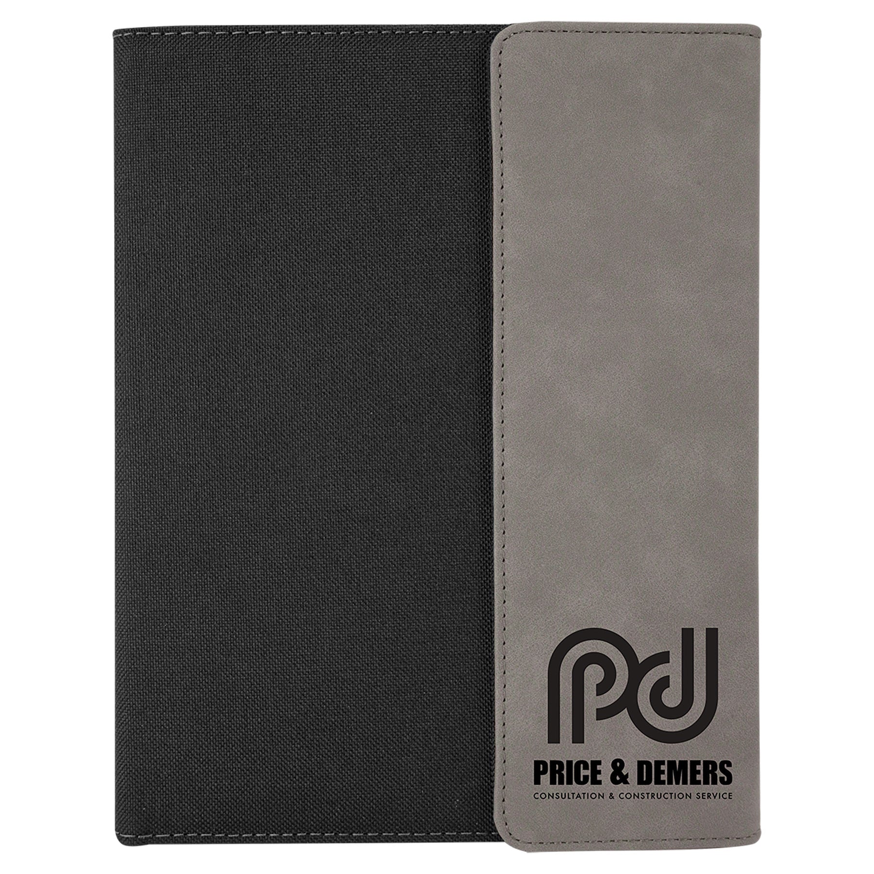 Gray with Black Laserable Leatherette Canvas Portfolio with – item GFT1205