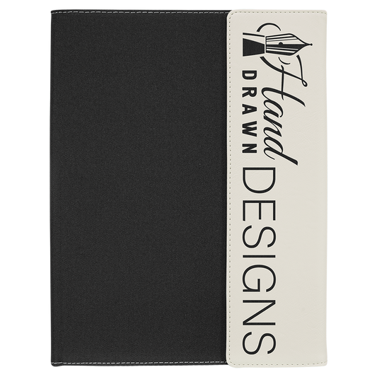 9.5" x 12" White/Black Canvas Leatherette Portfolio – item GFT1222