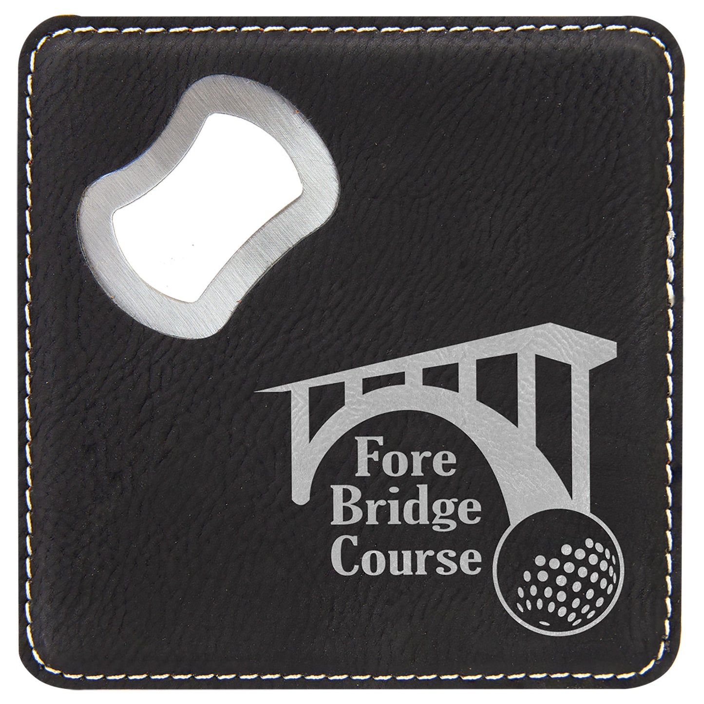 4" x 4" Black/Silver Square Leatherette Bottle Opener – item GFT1240