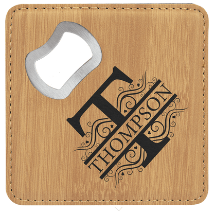 4" x 4" Bamboo Square Leatherette Bottle Opener Coaster – item GFT1242 image 2