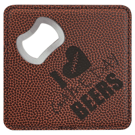 4" x 4" Football Square Leatherette Bottle Opener Coaster – item GFT1246