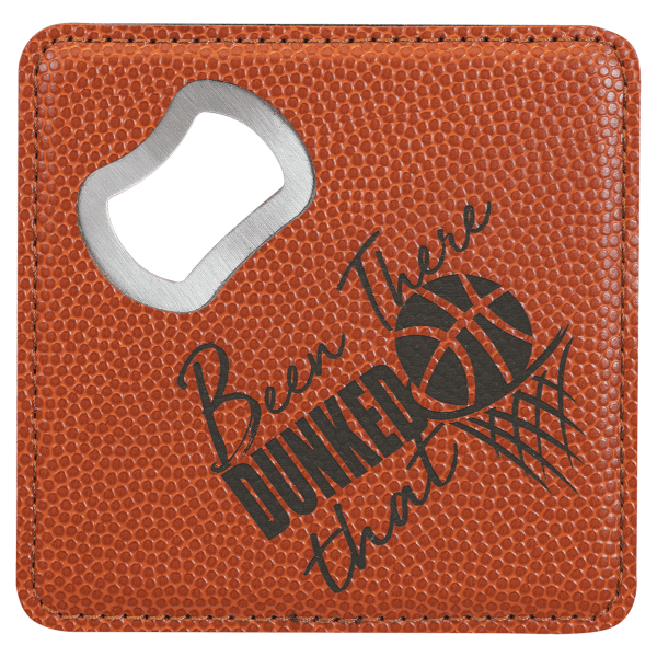 4" x 4" Basketball Square Leatherette Bottle Opener Coaster – item GFT1247