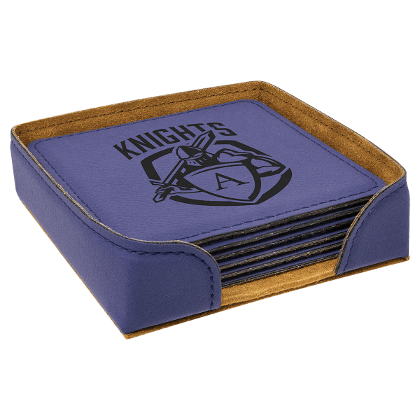 4" x 4" Purple Square Leatherette 6-Coaster Set – item GFT1321