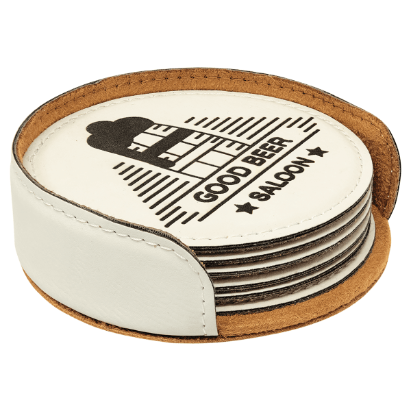 4" x 1.25" Round Leatherette 6-Coaster Set – item GFT1325