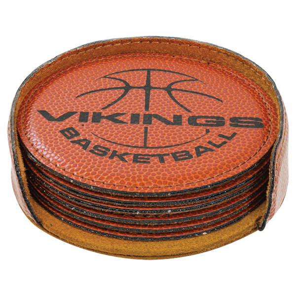 4" x 1.25" Basketball Round Leatherette 6-Coaster Set – item GFT1328