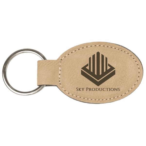 3" x 1.75" Light Brown Oval Leatherette Keychain – item GFT175 image 3
