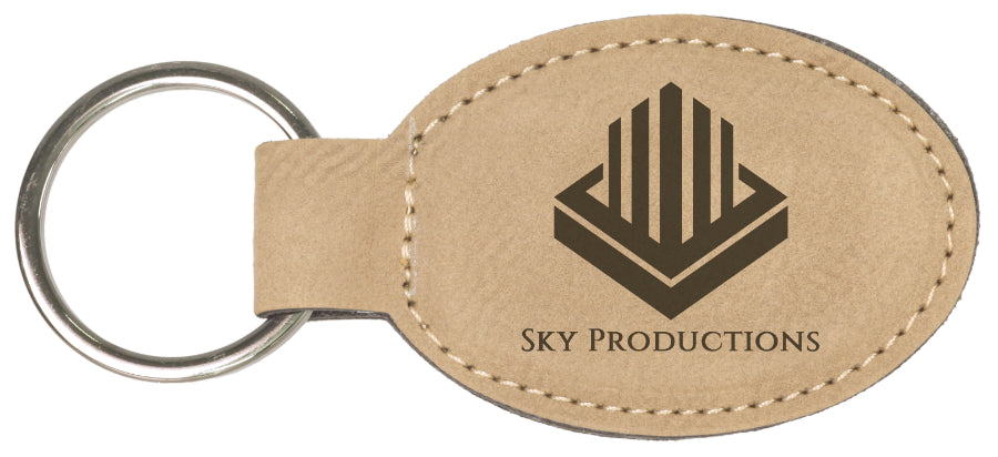 3" x 1.75" Light Brown Oval Leatherette Keychain – item GFT175