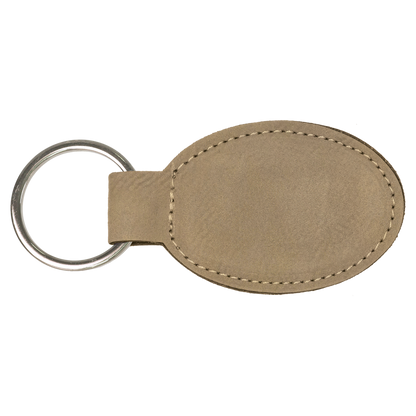 3" x 1.75" Light Brown Oval Leatherette Keychain – item GFT175 image 2