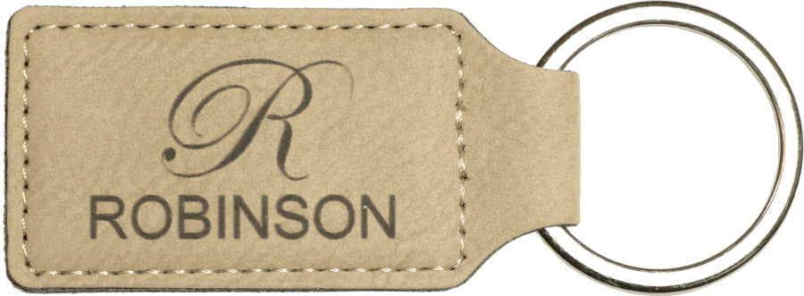2.75" x 1.25" Light Brown Rectangle Leatherette Keychain – item GFT177 image 2