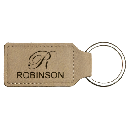 2.75" x 1.25" Light Brown Rectangle Leatherette Keychain – item GFT177